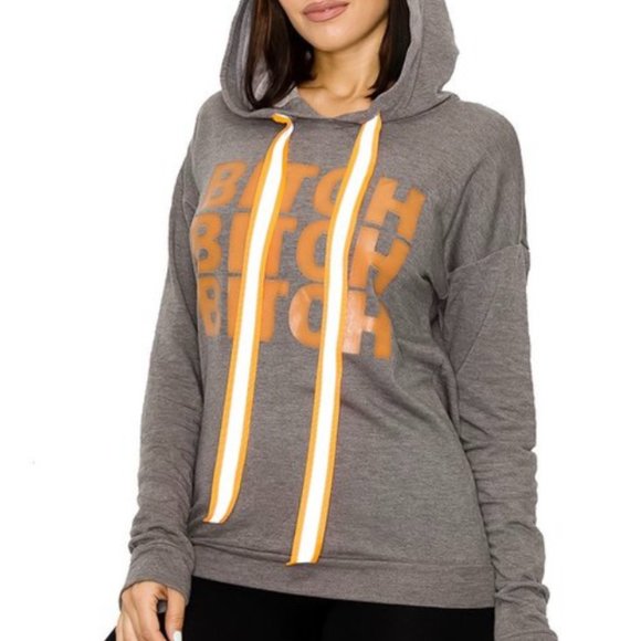 LETTER PRINTED HOODIE WITH REFLECTIVE DRAWBAND - Picture 1 of 3